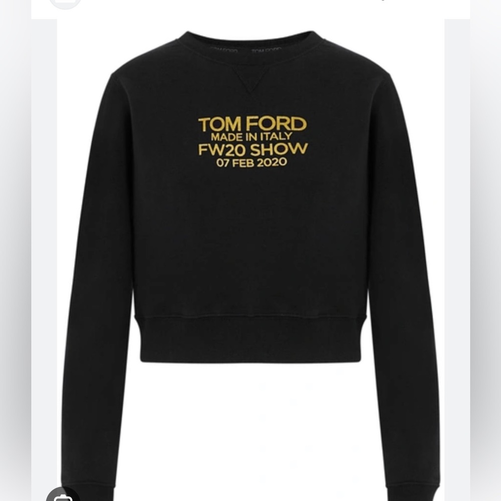 TOM FORD BLACK LOGO PRINT CROPPED SWEATSHIRT IN BLACK AND GOLD XS